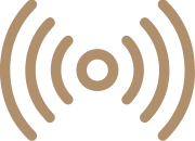 Ícone sinal e radiofrequência em marrom.